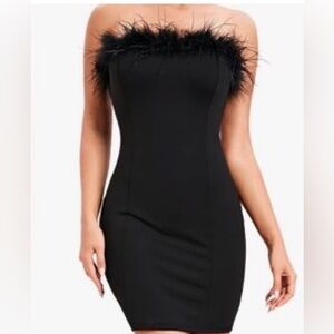 CYCLAMEN XL Black Feather Trim Dress